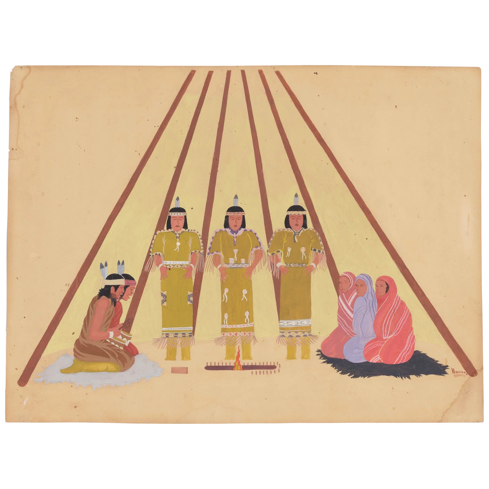 An Allan Houser painting, 'Pulling Roots,' circa 1934