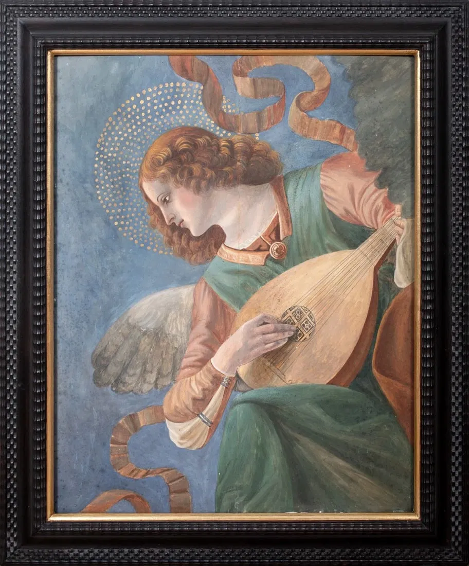 AN ANGEL PLAYING THE MANDOLIN OIL PAINTING