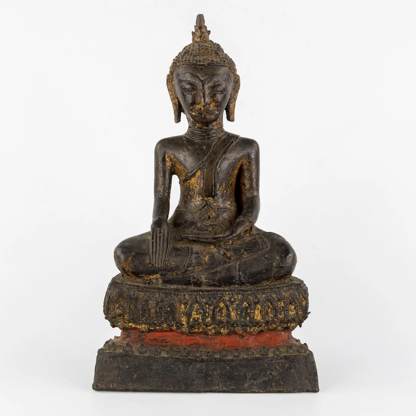An Antique Bronze Buddha, seated on a Lotus throne in Bhumisparsha mudra, Burma/Myanmar.