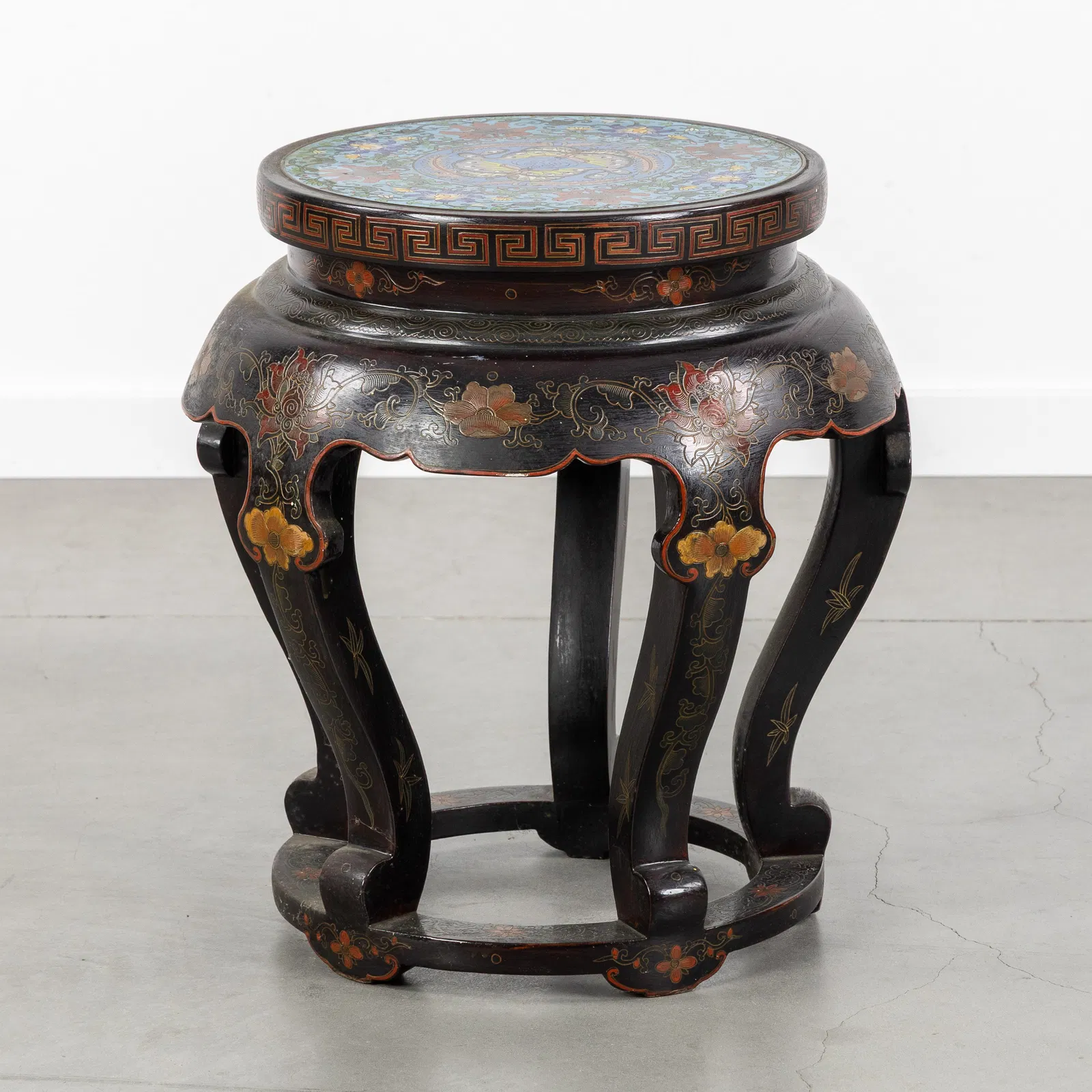 An Antique Chinese hardwood Side table or Stand, finished with Cloissoné, 20th C.