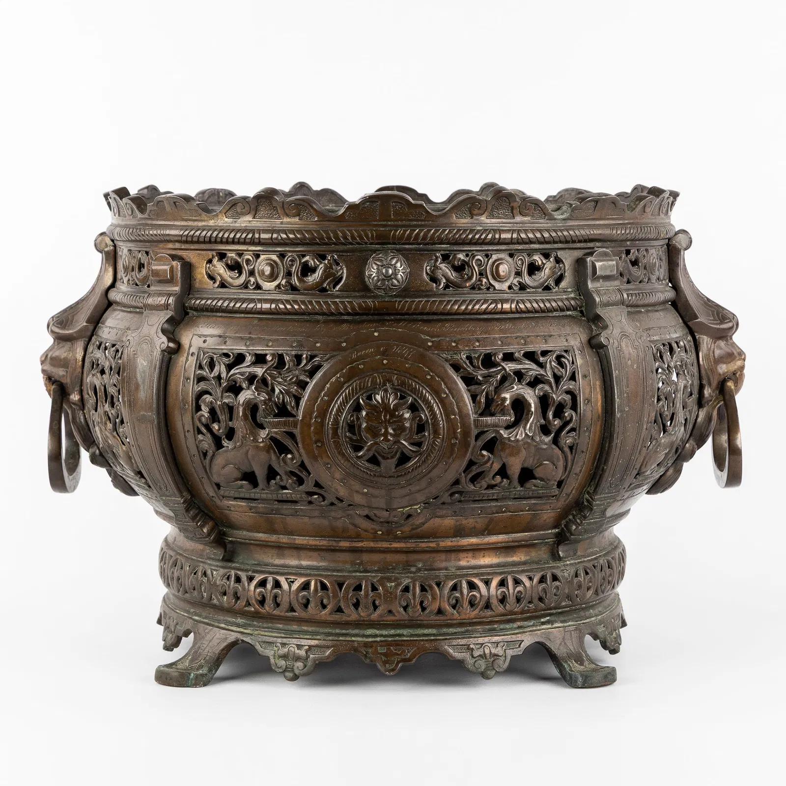 An Antique Wine cooler or Jardinière, Renaissance style, patinated spelter, Germany, late 19th C.