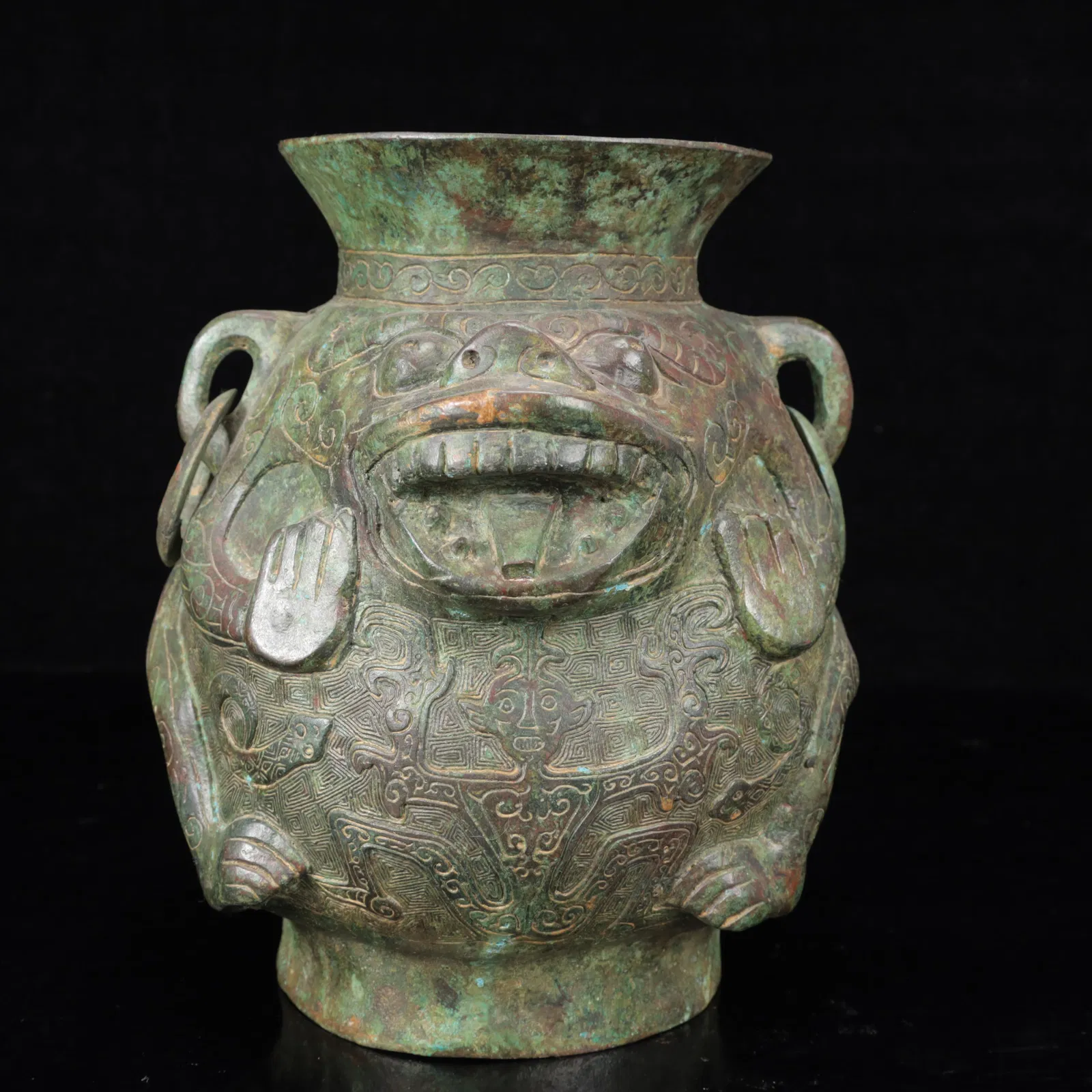 An Archaic Bronze Beast-Face Pattern Double-Ears Jar