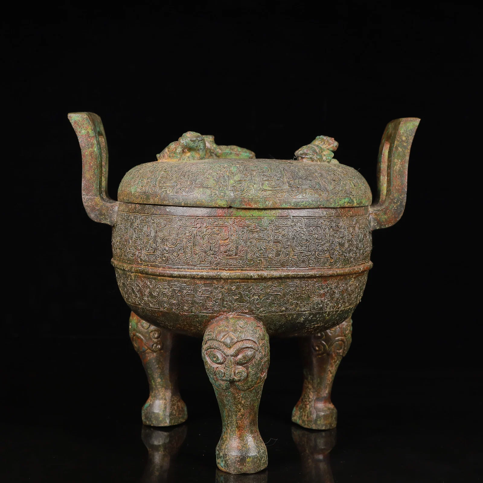 An Archaic Bronze Double-Ears and Tripod Censer,with Inscription