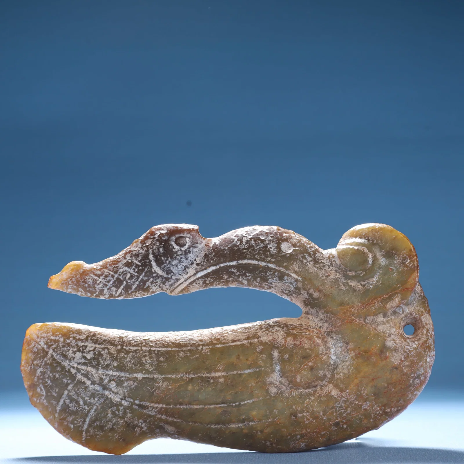 An Archaic Hongshan Culture Greenish Jade Bird Ornament