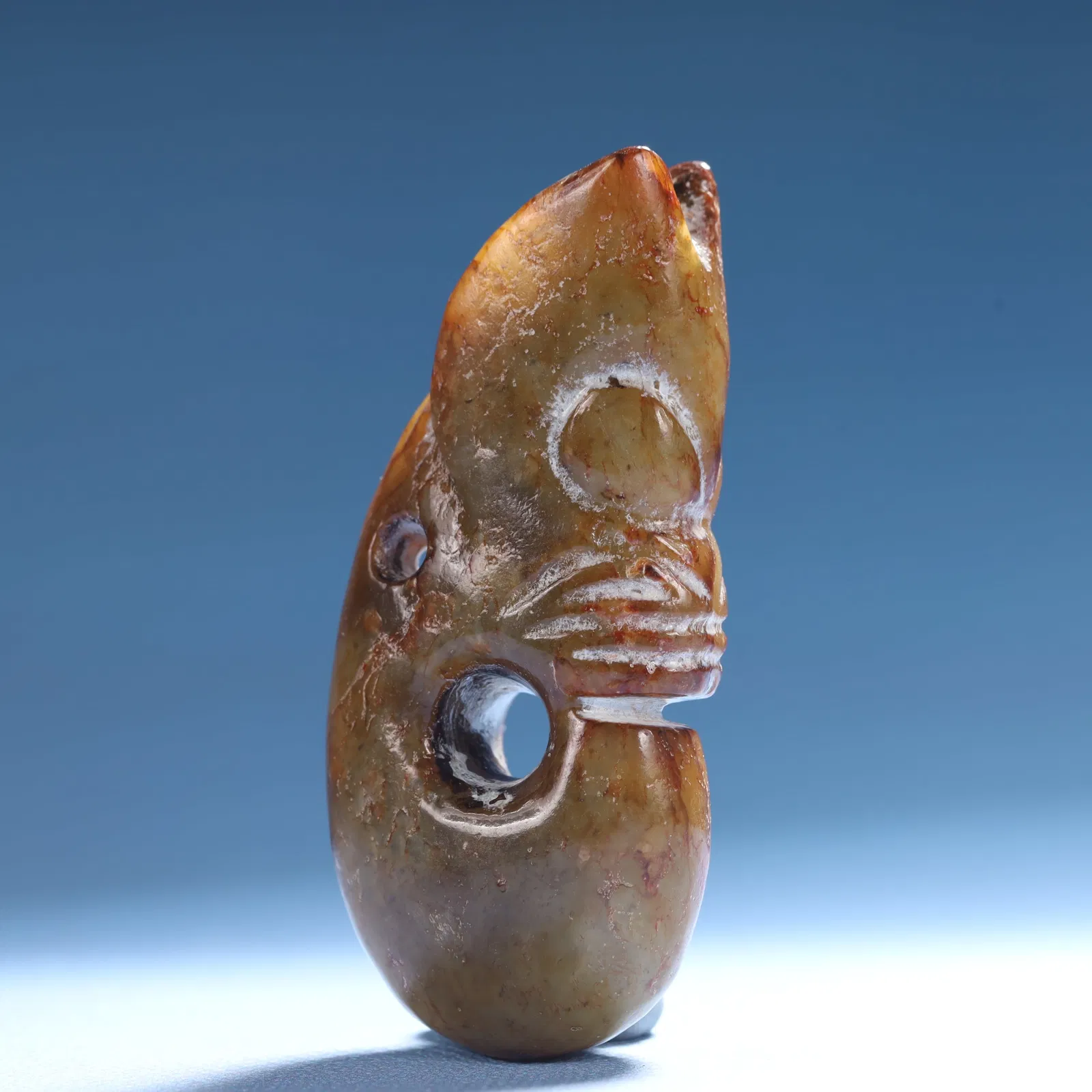 An Archaic Hongshan Culture Greenish Jade Pig and Dragon Pendant