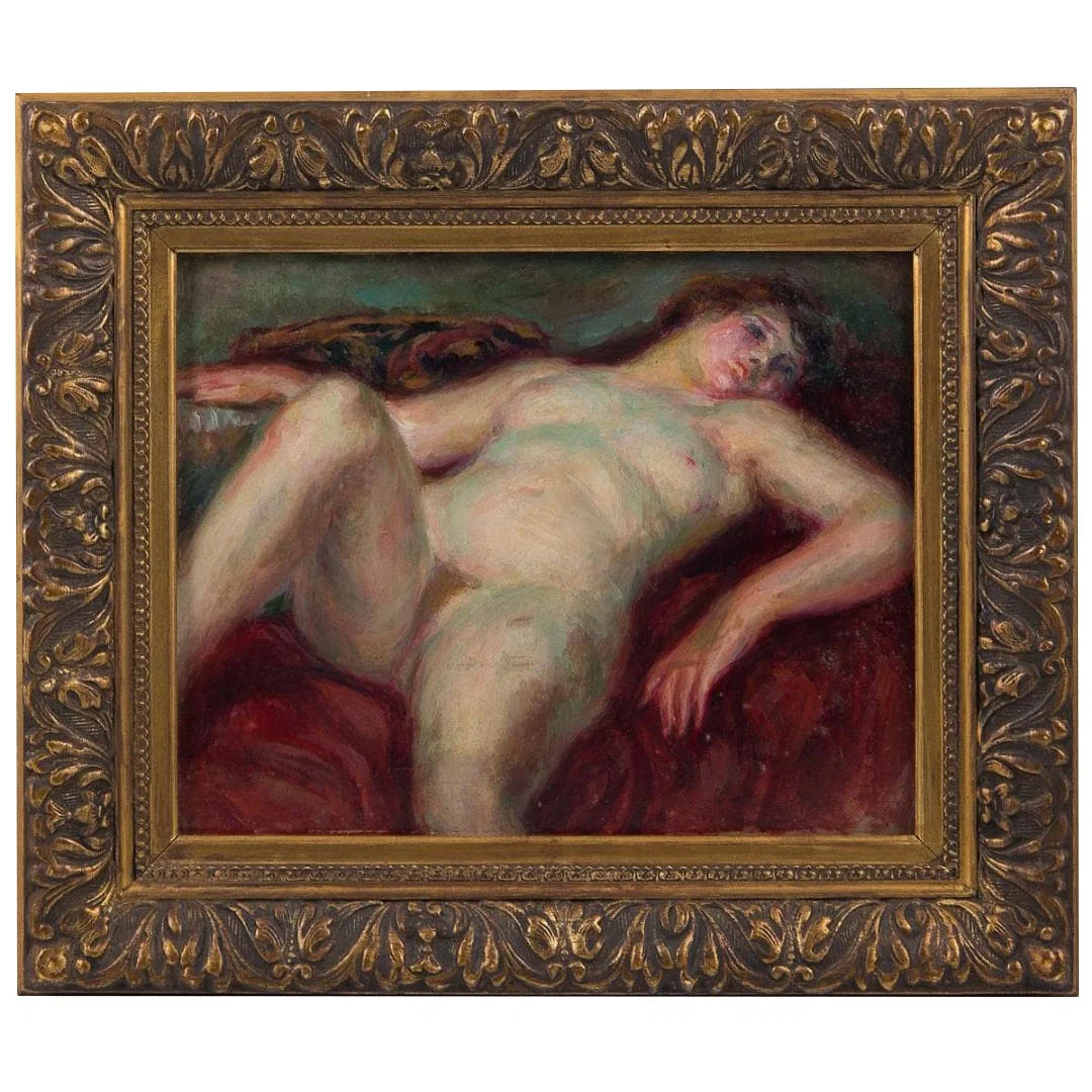 An authentic work by Hasegawa Noboru, an oil painting of a nude woman