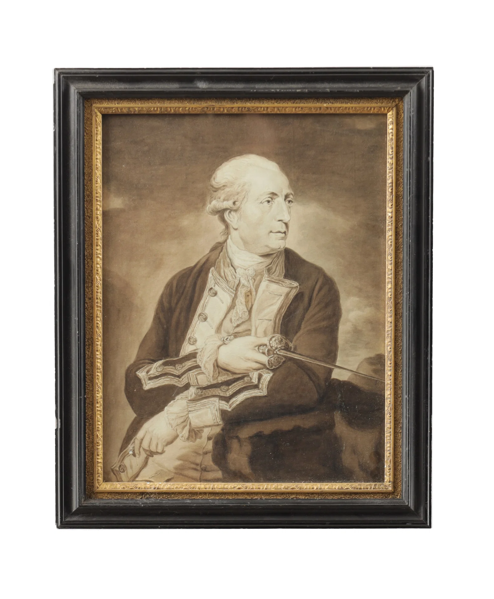 AN EARLY 19TH CENTURY WATERCOLOUR PORTRAIT OF CAPTAIN GEORGE FARMER
