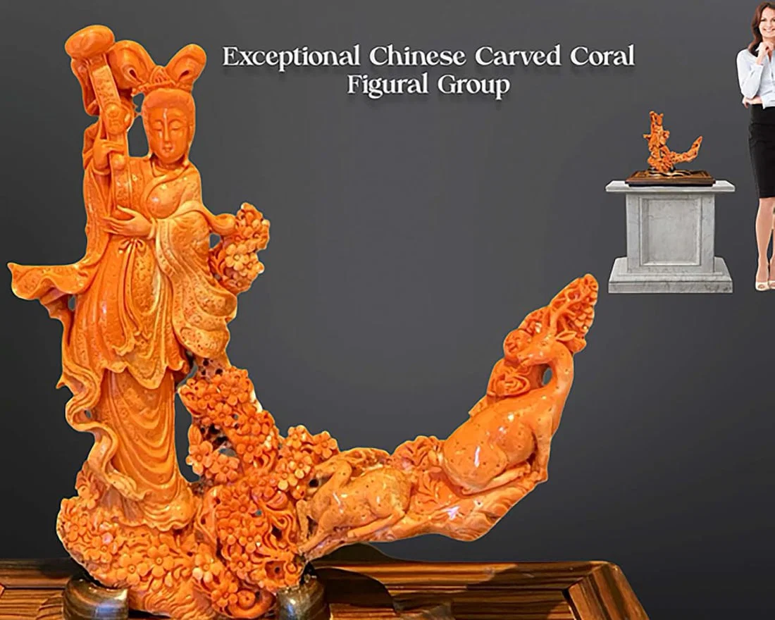 An Exceptional Chinese Carved Coral Figurine Group