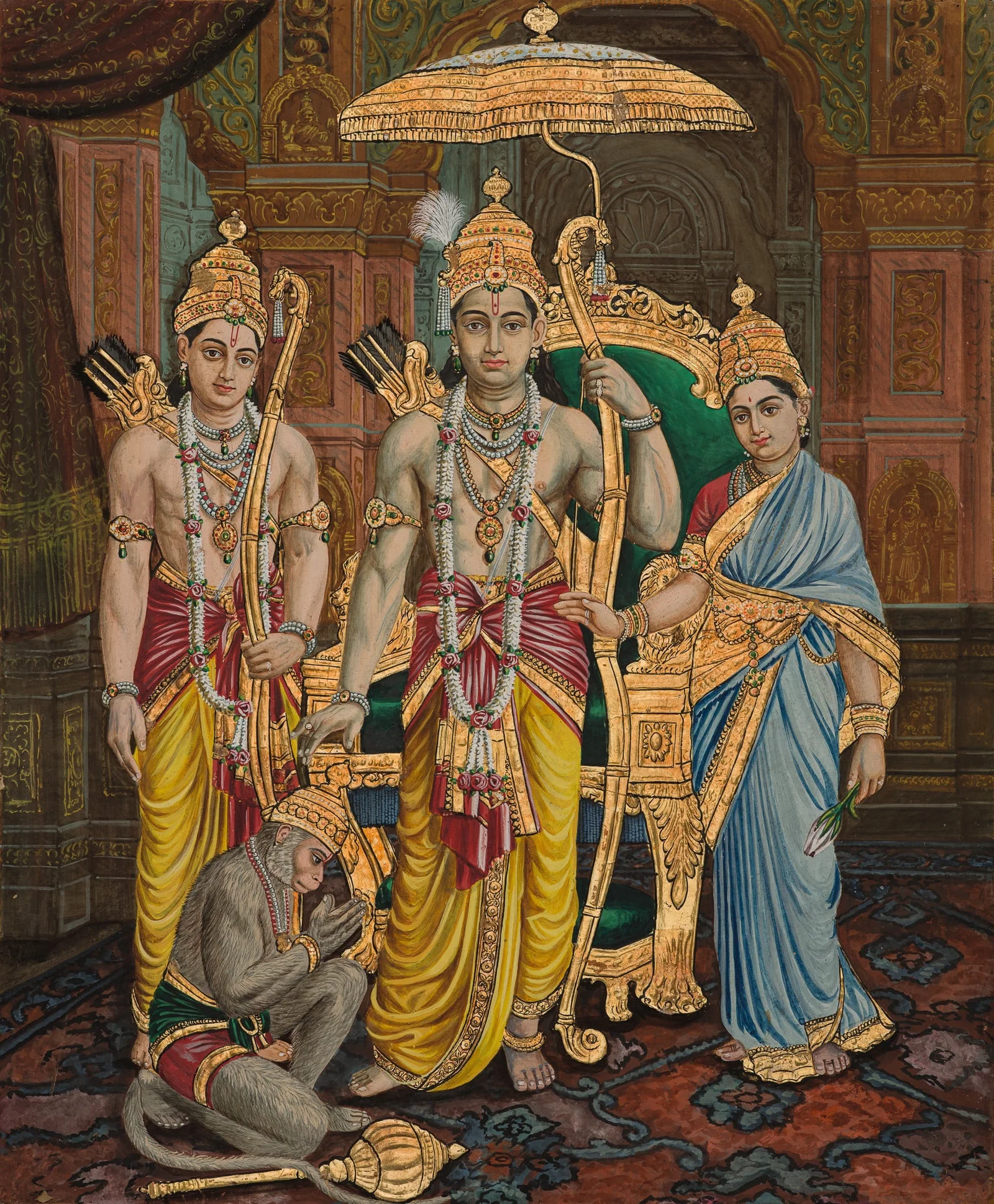 AN EXCEPTIONAL TANJORE SCHOOL PAINTING OF KOTHANDA RAMA