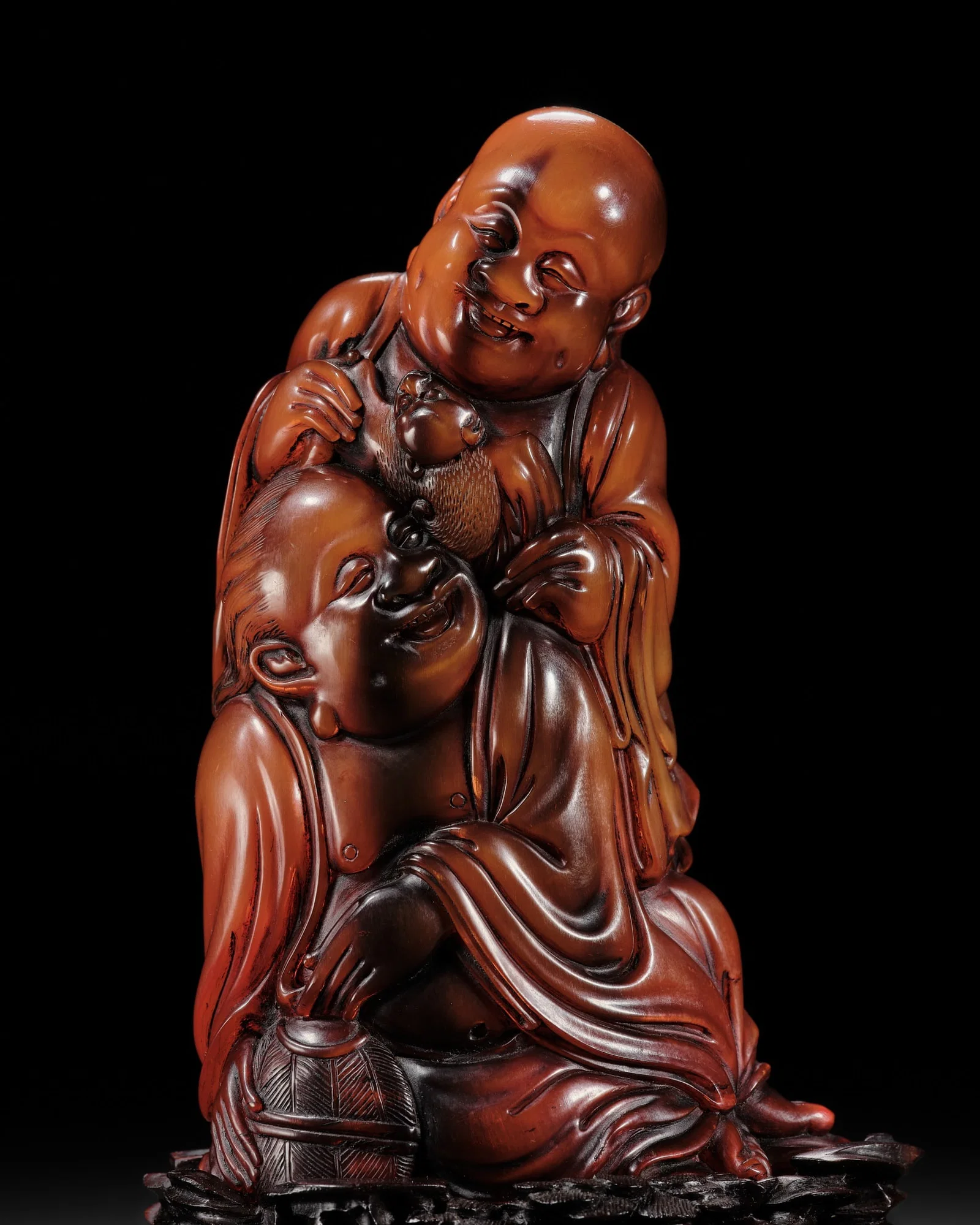 AN EXCEPTIONALLY FINE HORN CARVING OF HEHE ERXIAN, WANLI MARK AND PERIOD