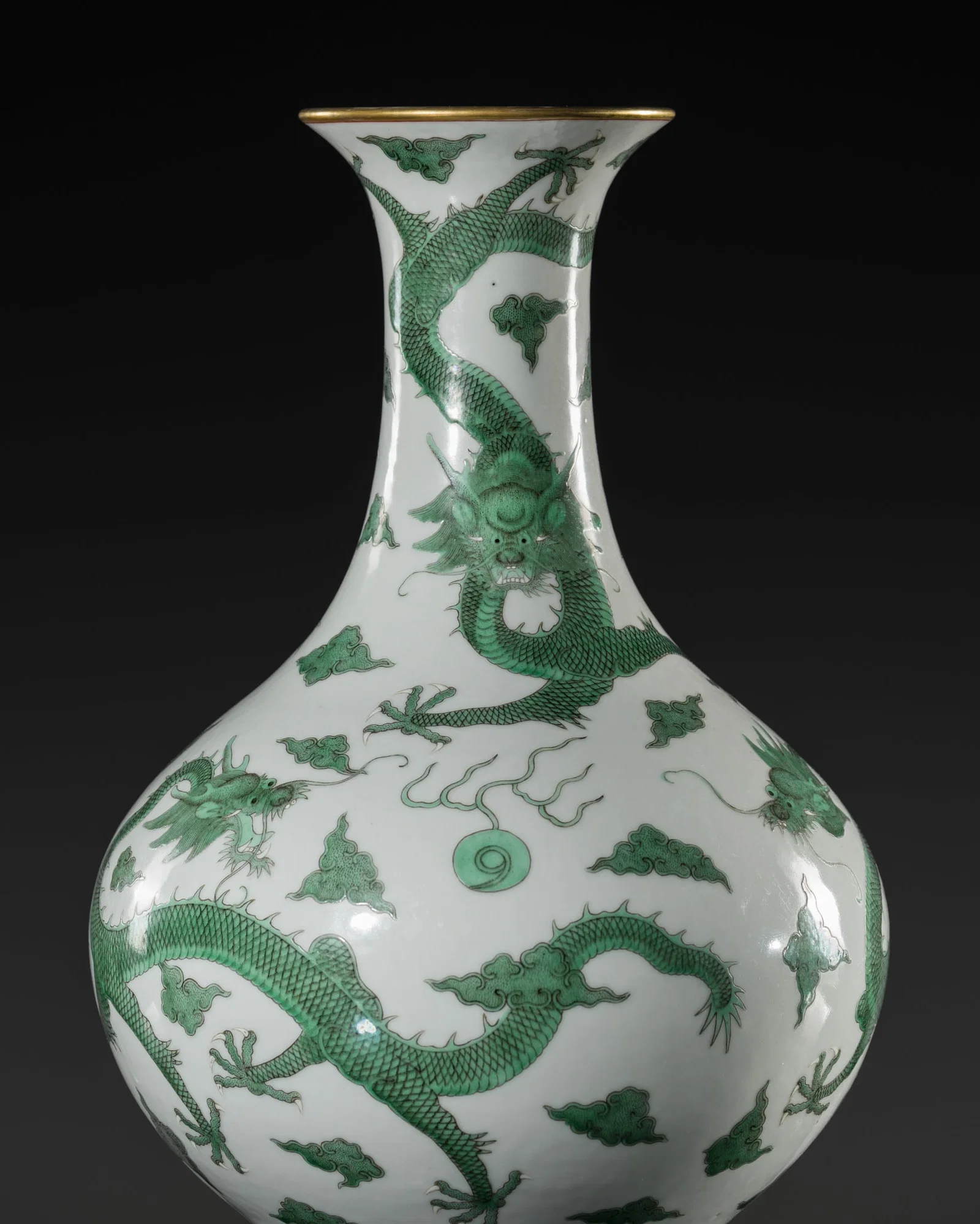 AN EXCEPTIONALLY RARE IMPERIAL 'FIVE DRAGONS' BOTTLE VASE, DAOGUANG MARK AND PERIOD