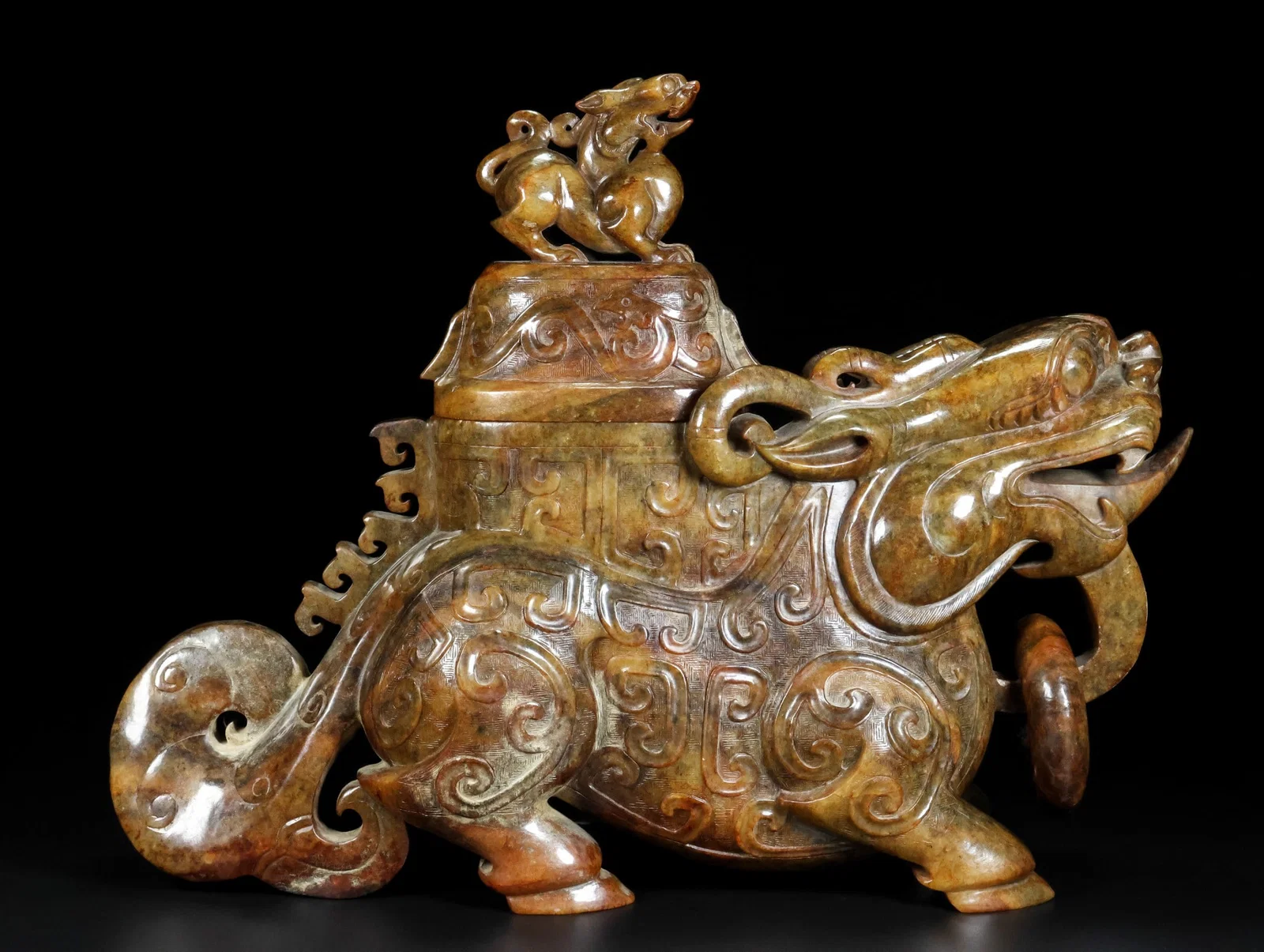 An Exquisite Archaic Jade Auspicious Beast Censer