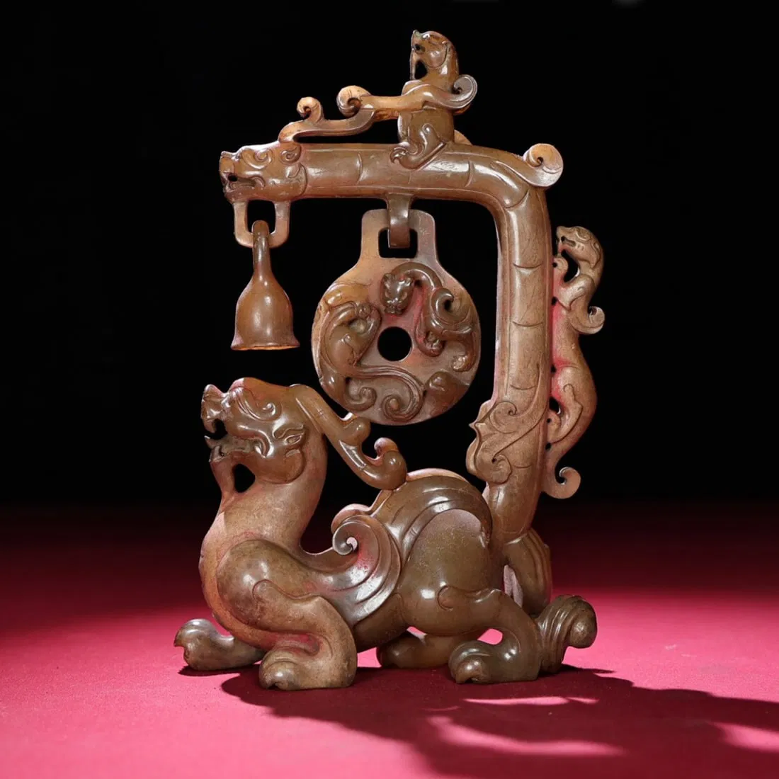 An Exquisite Archaic Jade Auspicious Beast Ornament