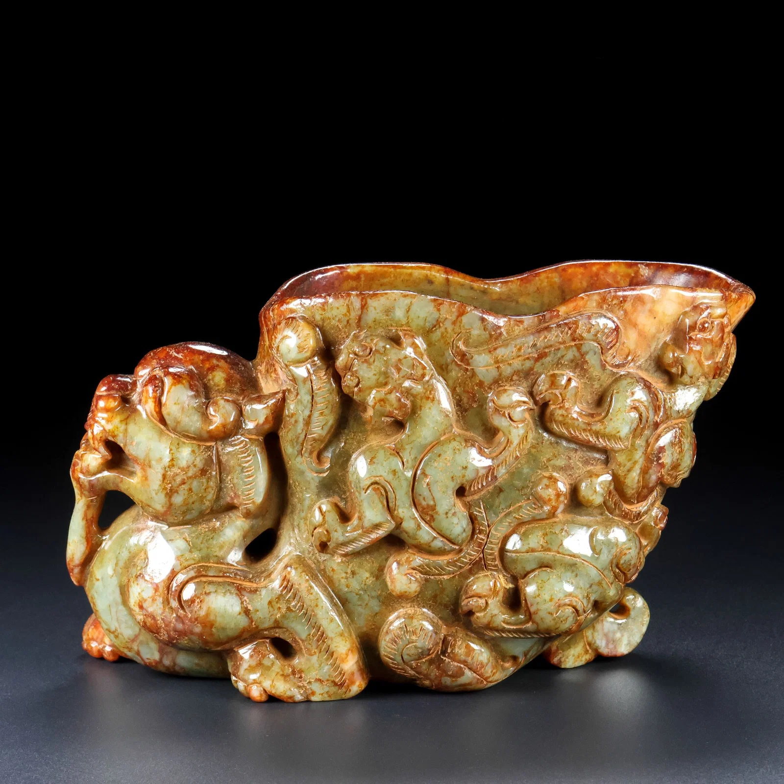 An Exquisite Archaic Jade Dragon Goblet