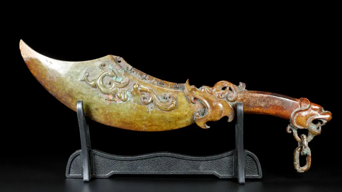 An Exquisite Archaic Jade Dragon Pattern Axe