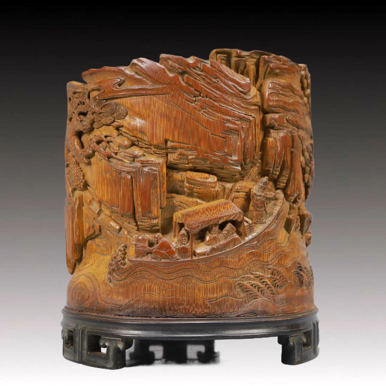 An Exquisite Bamboo Landscape and Figure Pattern Brush Pot