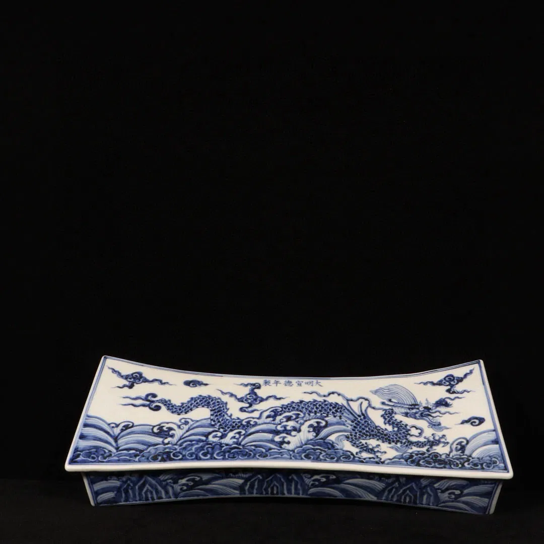 An Exquisite Blue and White Seawater Dragon Pattern Pillow