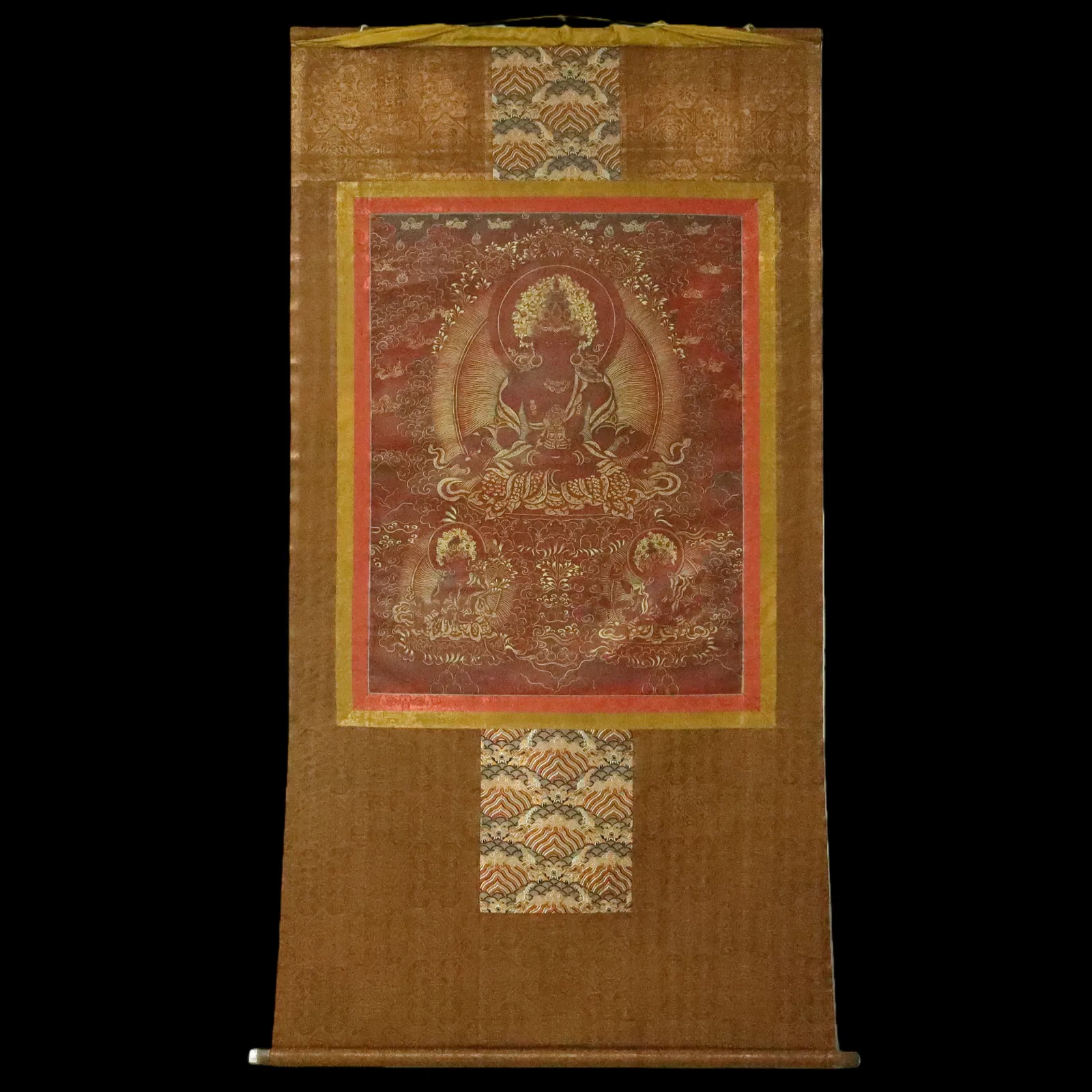 An Exquisite Brocade Painted Color Buddha Statue Tangka