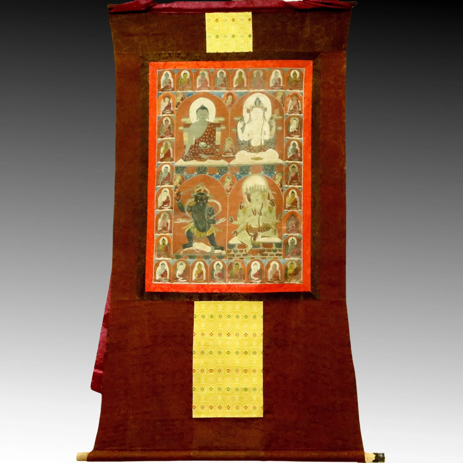 An Exquisite Brocade Painted Color Statue of Sakyamuni Tangka