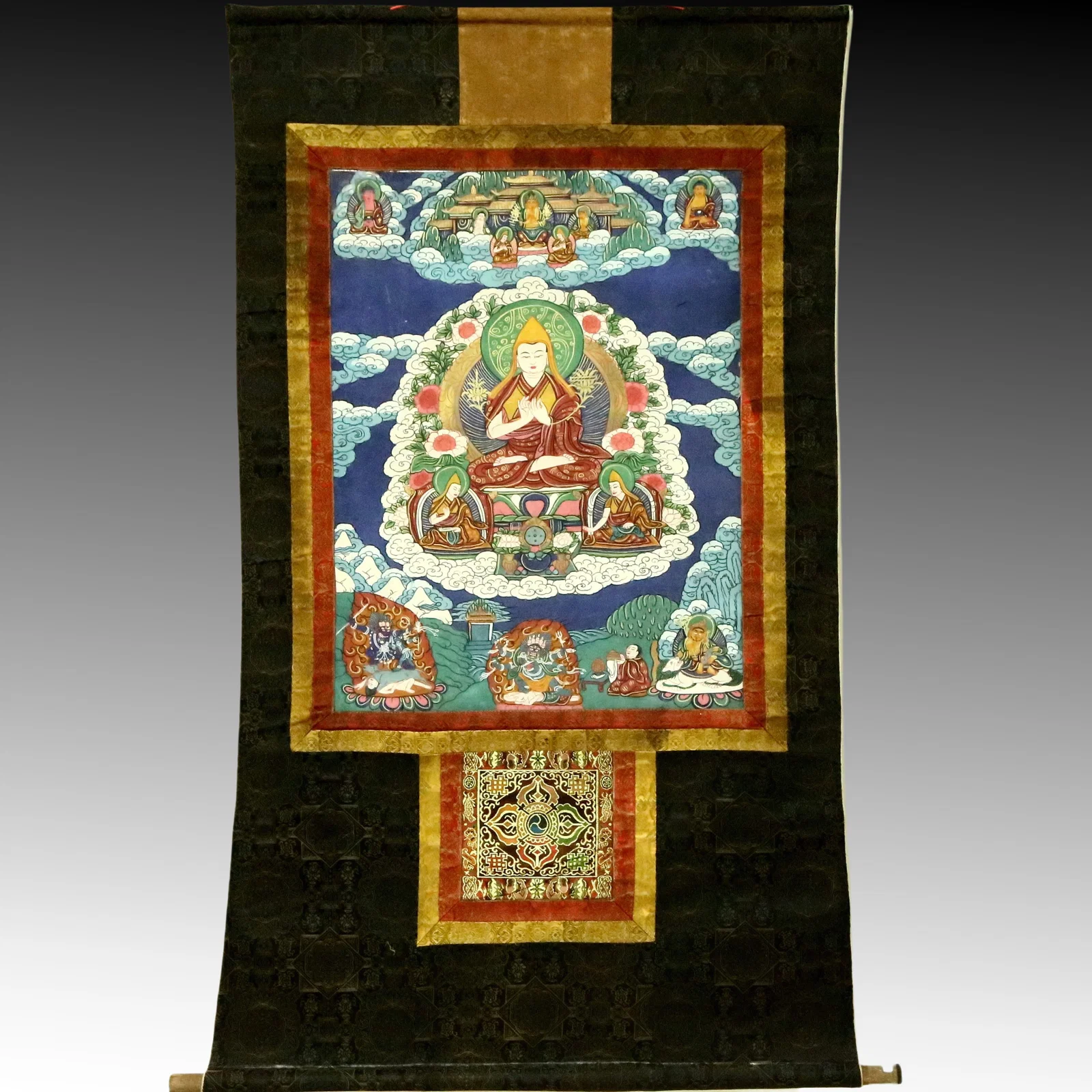 An Exquisite Brocade Painted Color Tsongkhapa Tangka
