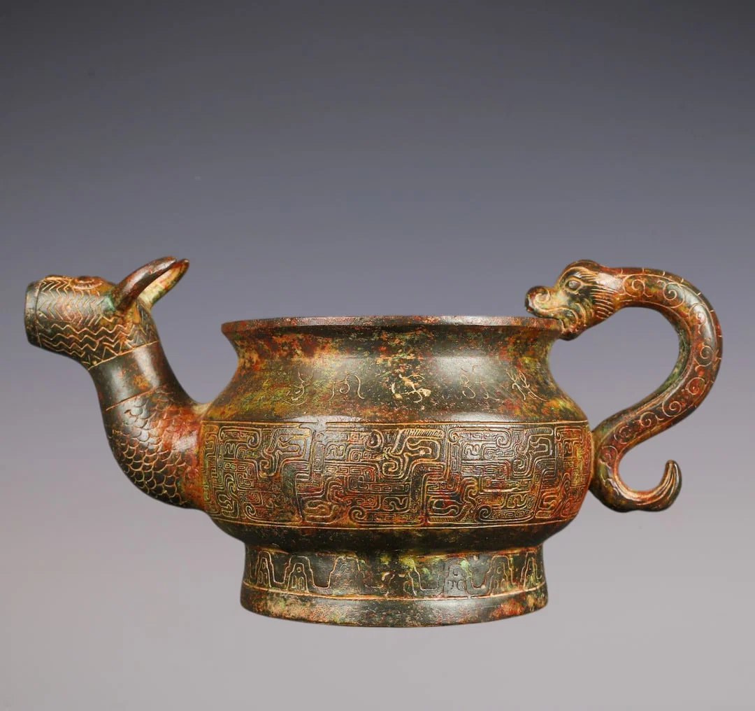 An Exquisite Bronze Auspicious Beast Pattern With Inscription Ewer