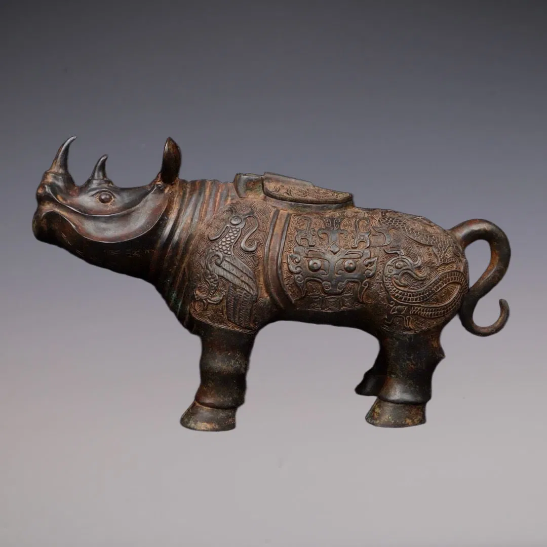 An Exquisite Bronze Beast-Face Pattern Rhinoceros-Shaped Censer