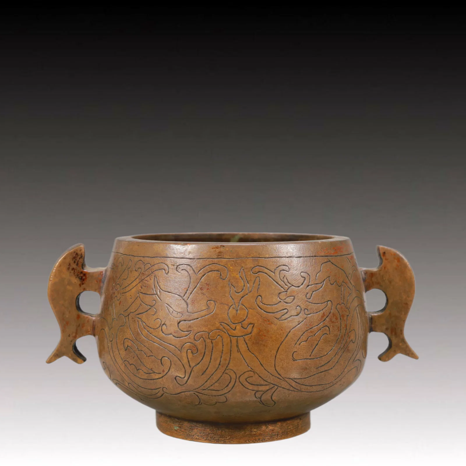 An Exquisite Bronze Dragon Pattern Double-Ears Censer