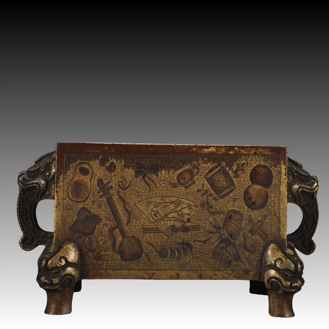 An Exquisite Bronze Eight Treasures Pattern Dragon-Ears Censer