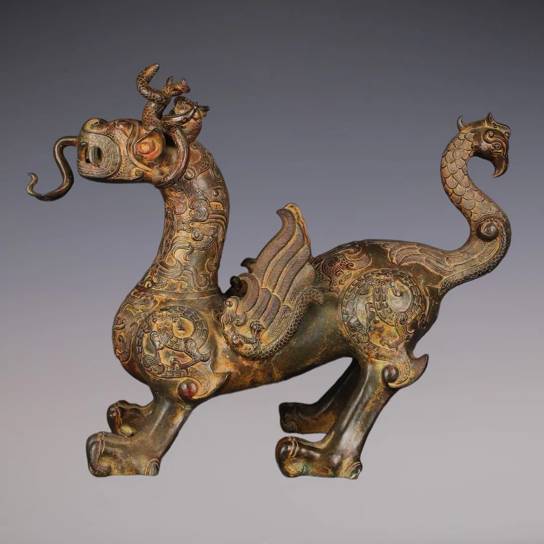 An Exquisite Bronze With Inscription Auspicious Beast Ornament