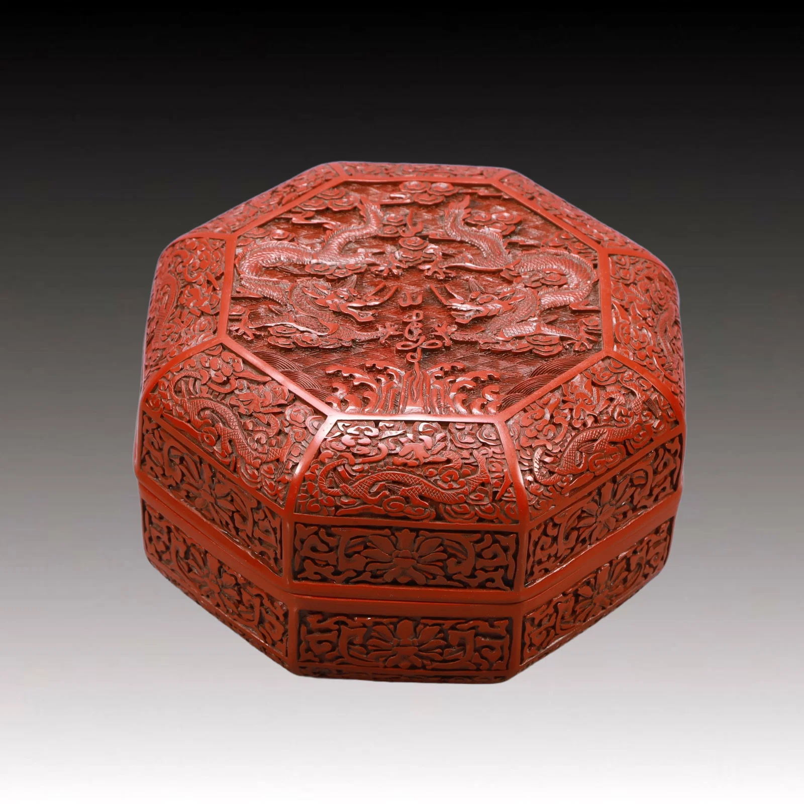 An Exquisite Carved Red Lacquer Flower Dragon Pattern Box
