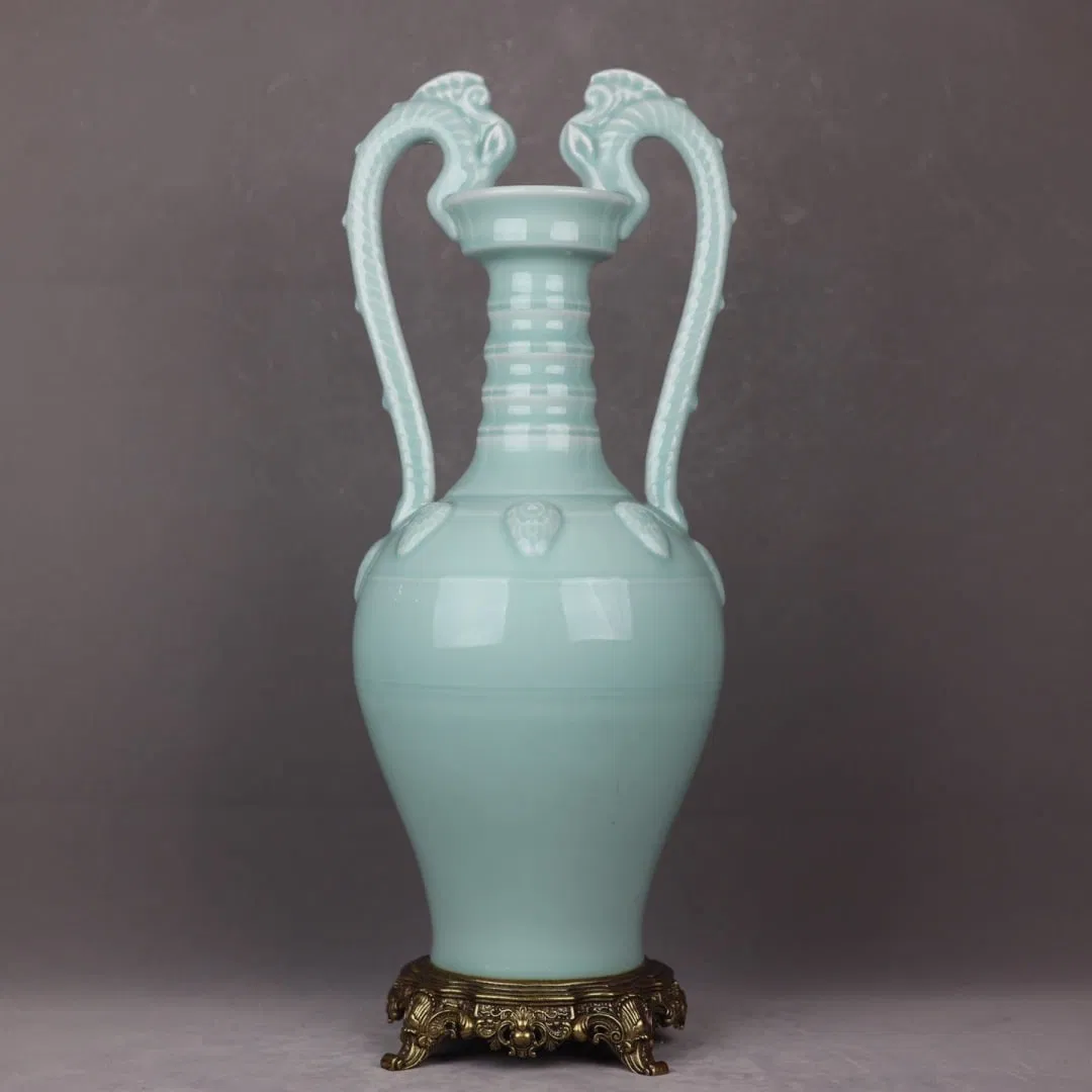 An Exquisite Celadon Glazed Double-Ears Vase