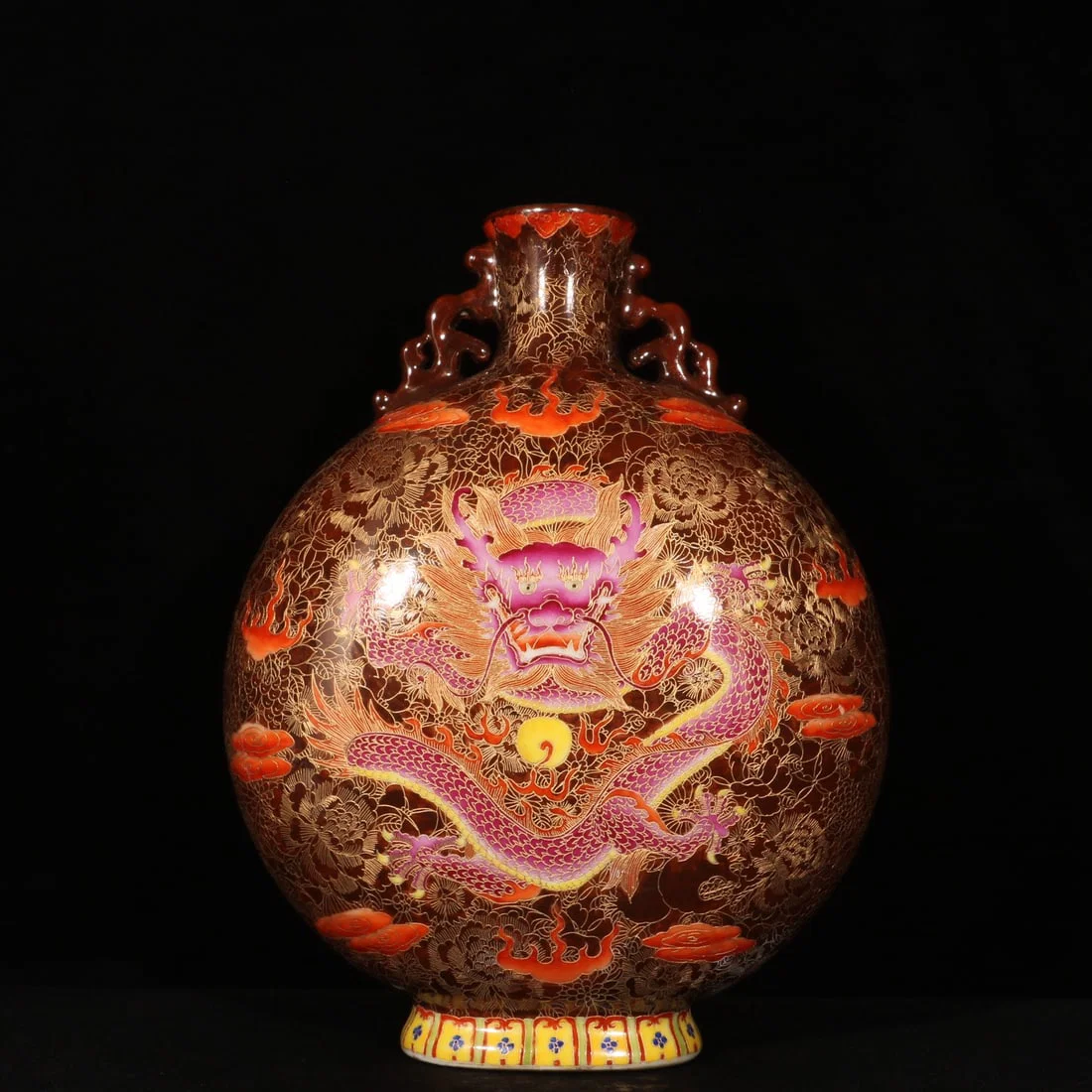 An Exquisite Cloisonne Auspicious Cloud and Dragon Pattern Double-Ears Vase