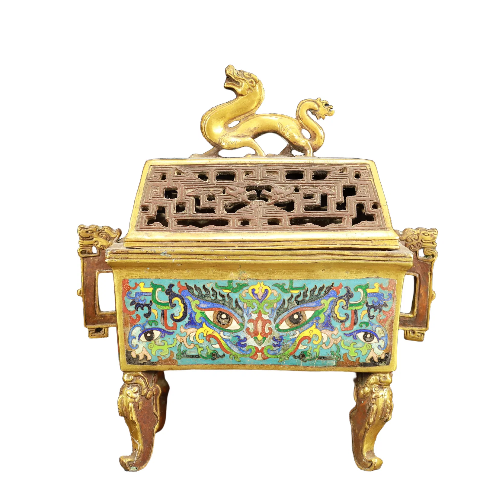 An Exquisite Cloisonne Beast-Face and Dragon Pattern Double-Ears and Four legs Censer
