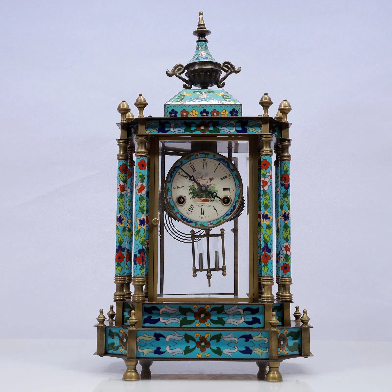 An Exquisite Cloisonne Flower Pattern Table Clock Ornament