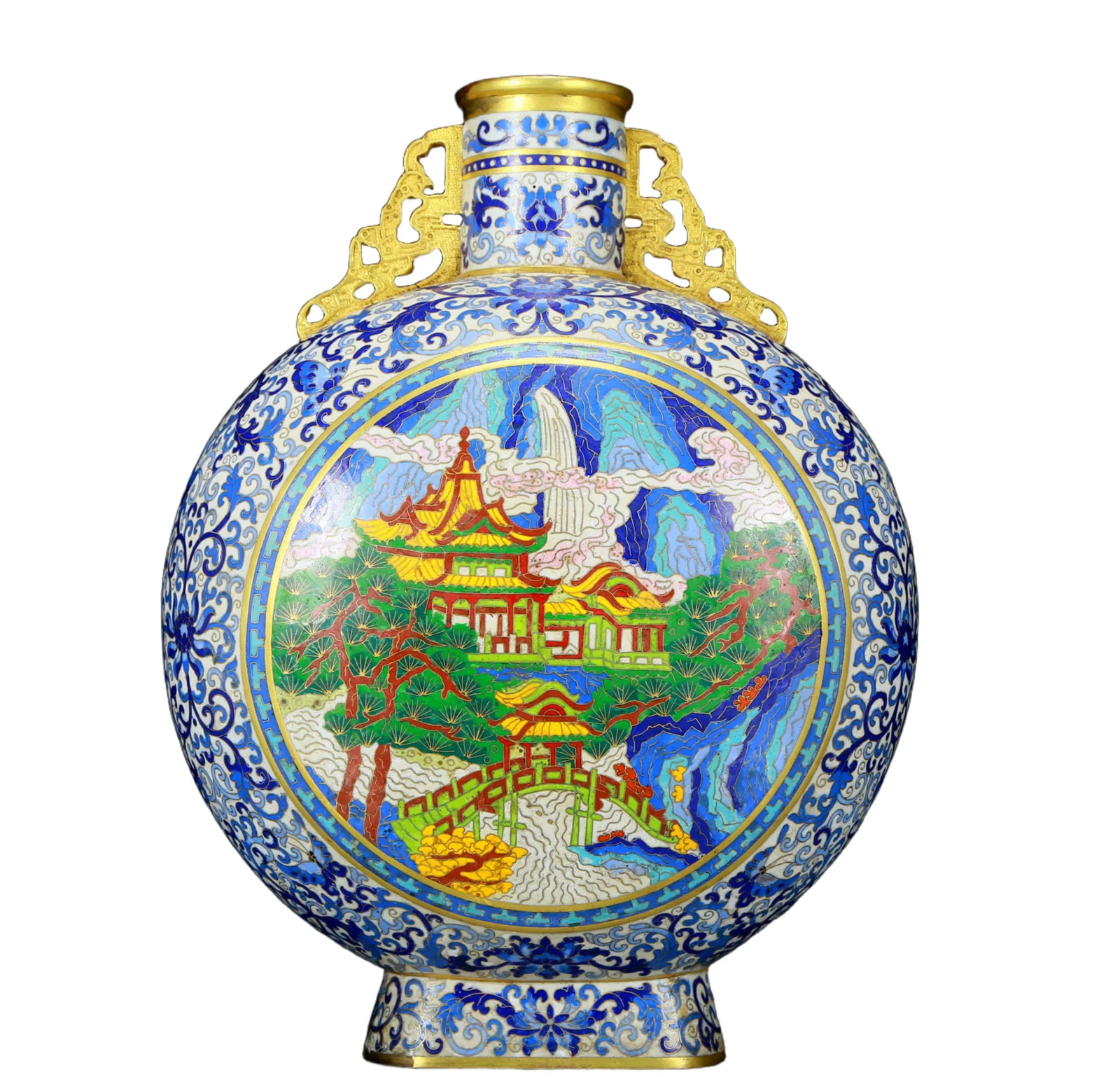 An exquisite cloisonne 'landscape and dragon' pattern amphorae