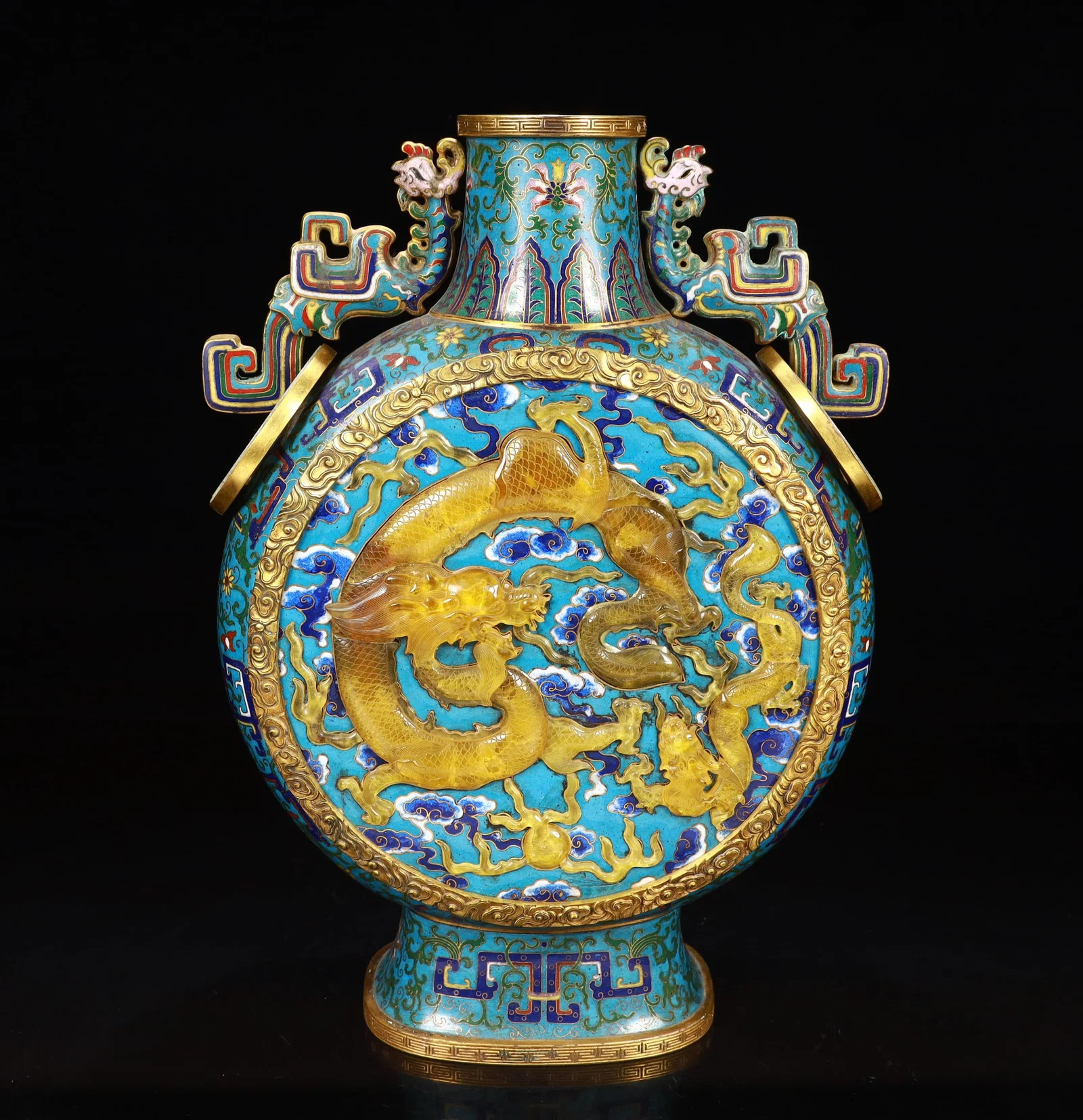 An Exquisite Cloisonne Lnlaid Glaze Double-Ears Dragon Pattern Vase