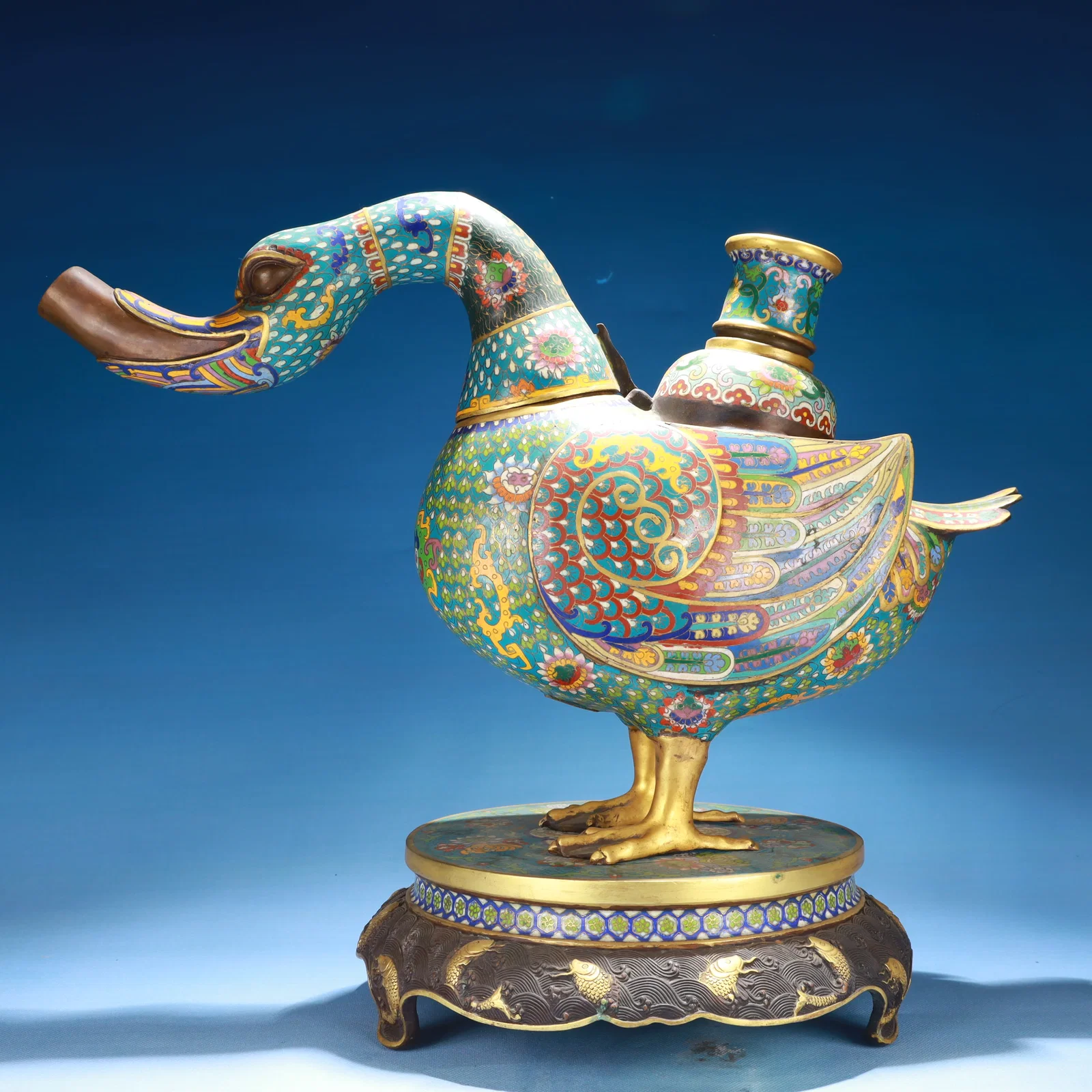 An Exquisite Cloisonne Lotus Pattern Bird Ornament,with Base