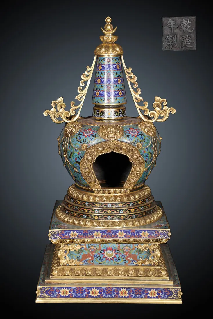 An Exquisite Cloisonne Lotus Pattern Pagoda