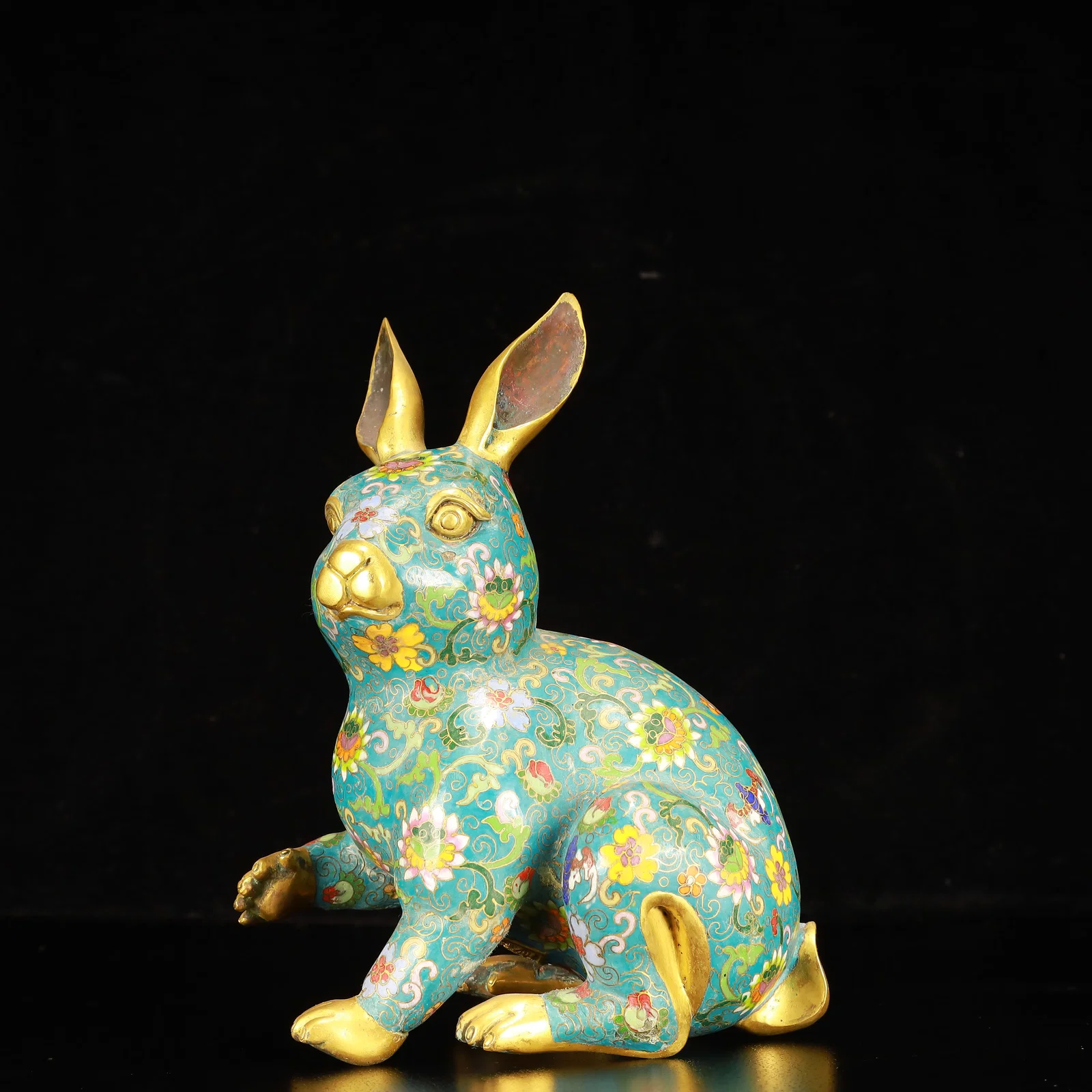 An Exquisite Cloisonne Lotus Rabbit Ornament
