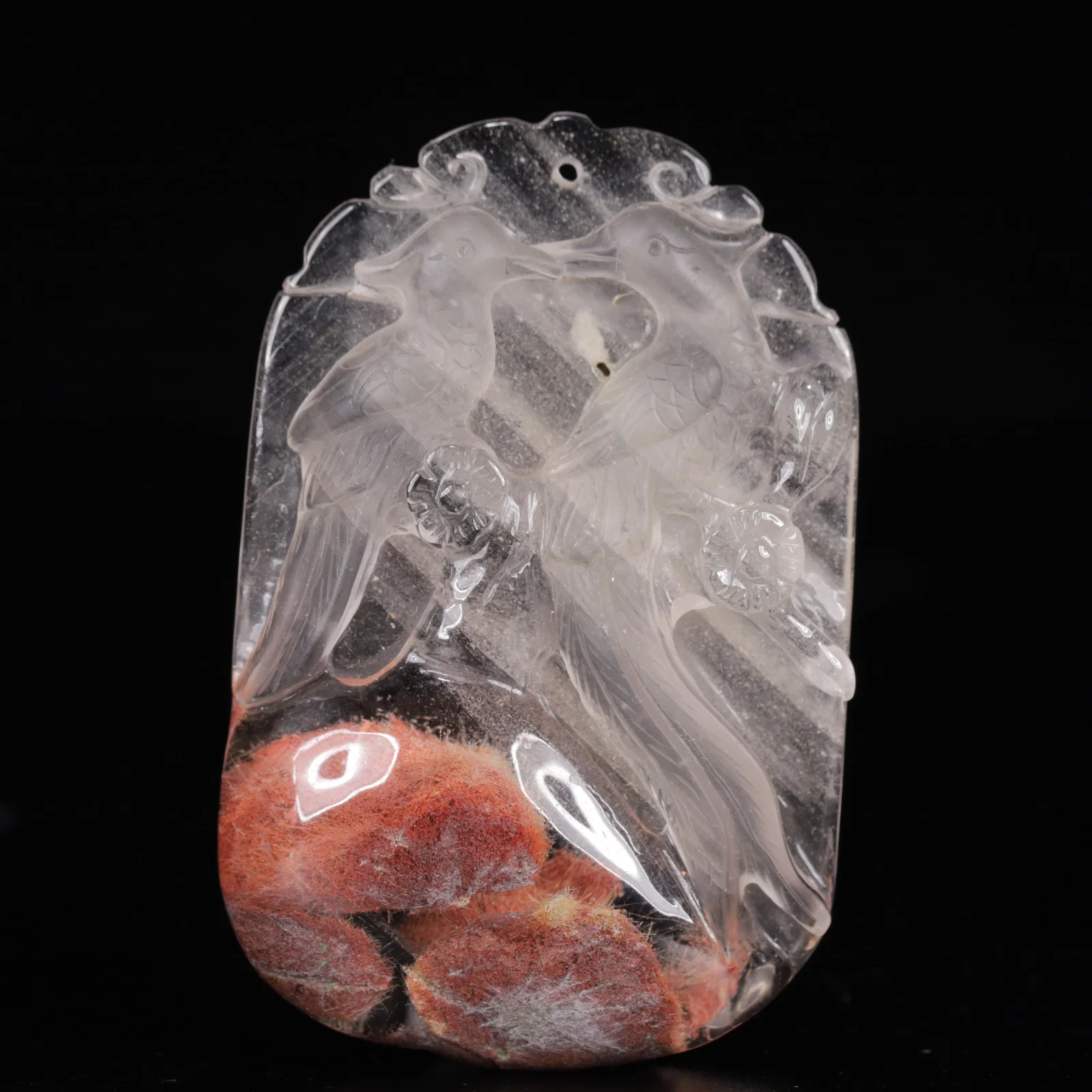 An Exquisite Crystal Flower and Bird Pattern Pendant