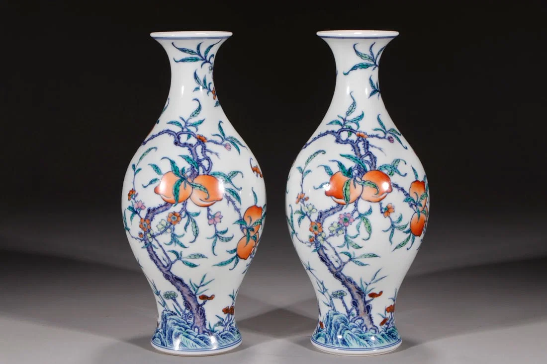 An Exquisite Doucai Bats and Peach Pattern Vase