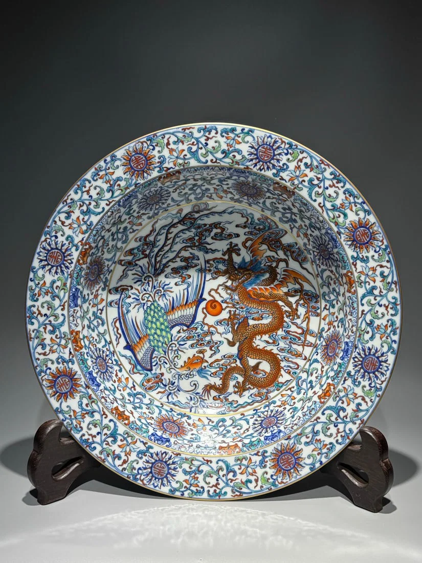 An Exquisite Doucai Dragon and Phoenix Pattern Basin