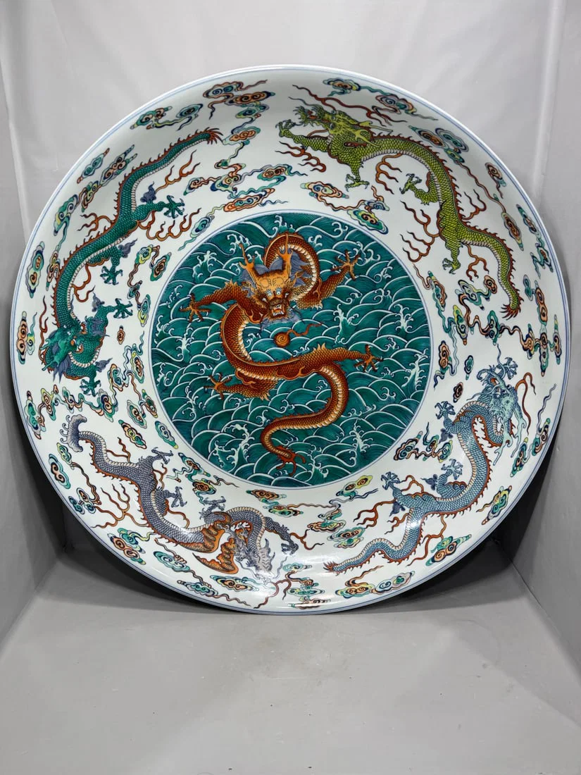 An Exquisite Doucai Seawater and Dragon Pattern Plate