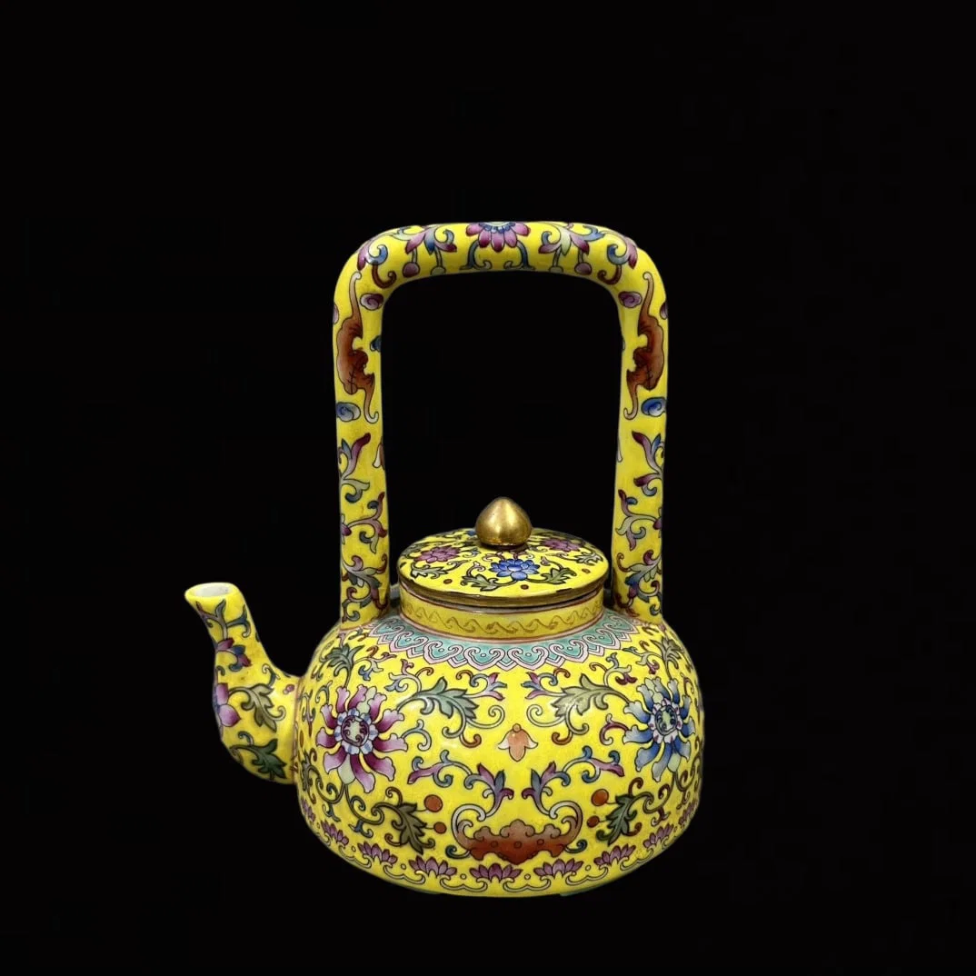 An Exquisite Enamel Lotus Pattern Loop-Handled Pot