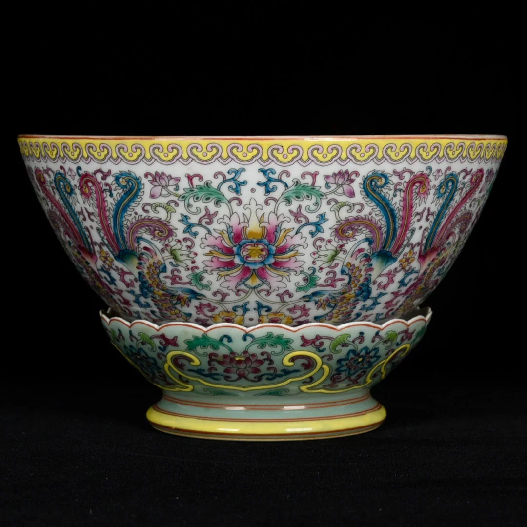 An Exquisite Enamel Painted Gold Flower and Phoenix Pattern Bowl