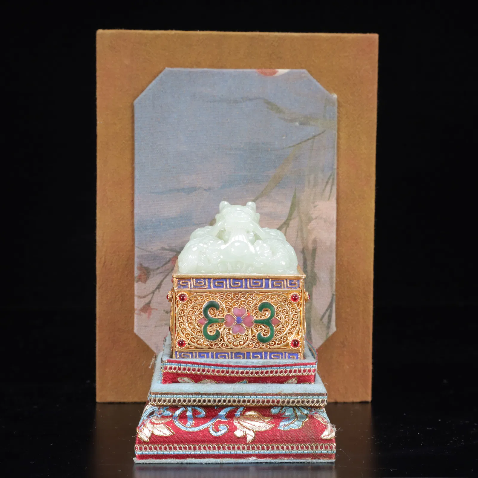 An Exquisite Filigree and Gilding Inlaid White Jade Dragon Seal,Inlaid White Jade