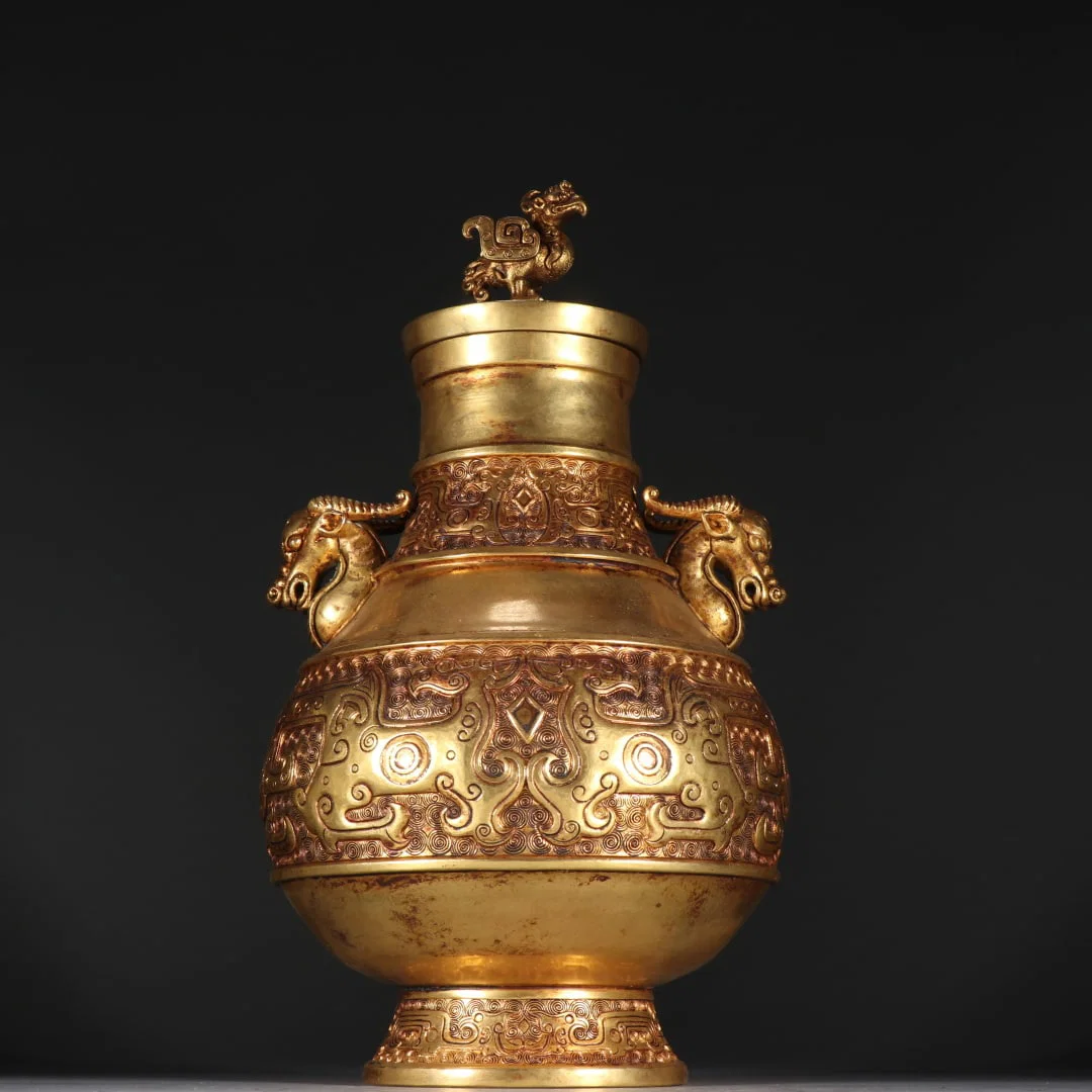 An Exquisite Gilt Bronze Double-Ears Vase