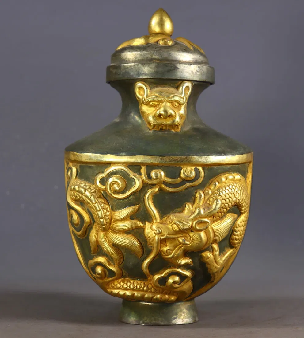 An Exquisite Gilt Bronze Dragon Pattern Vase