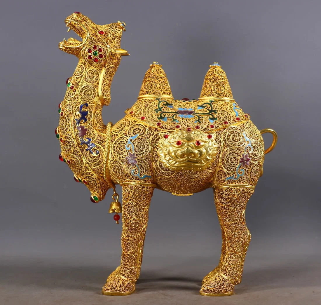An Exquisite Gilt Bronze Inlaid Gems Camel