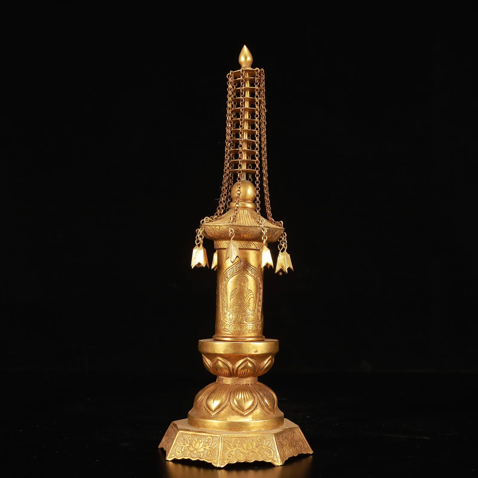 An Exquisite Gilt Bronze Pagoda
